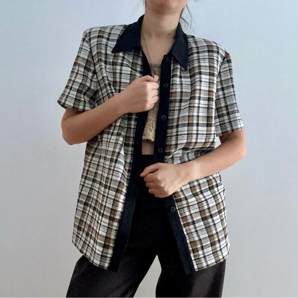 Lindor vintage short sleeves button down blouse plaid - 14 - Picture 6 of 12